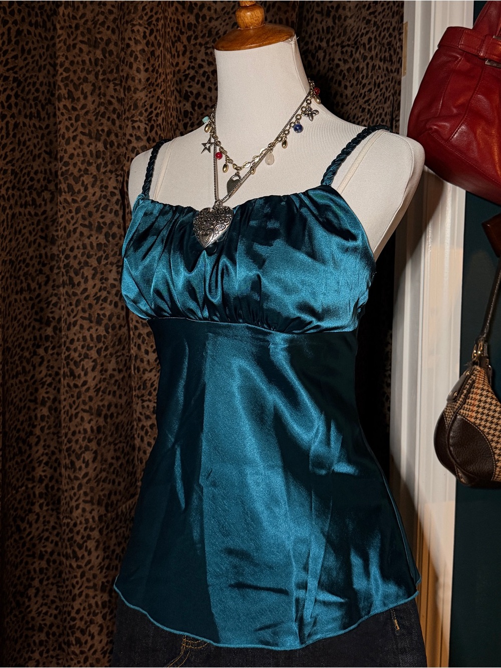 Teal Satin Spaghetti Strap Camisole